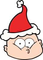 line drawing of a curious bald man wearing santa hat png