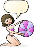 cartoon bikini girl with beach ball with speech bubble png