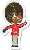 retro distressed sticker of a cartoon woman arguing png