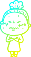 cold gradient line drawing cartoon annoyed old lady png