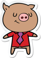 sticker of a happy cartoon smart pig png