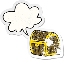 cartoon treasure chest and speech bubble distressed sticker png