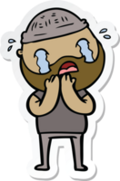 sticker of a cartoon bearded man crying png