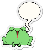 schattig tekenfilm kikker met toespraak bubbel sticker png