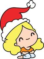 hand drawn christmas cartoon of kawaii girl png