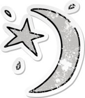 hand drawn distressed sticker cartoon doodle of the moon and a star png