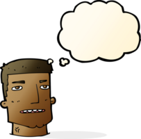 cabeza masculina de dibujos animados con burbuja de pensamiento png