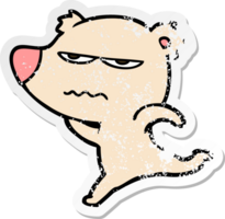 distressed sticker of a annoyed bear cartoon running png