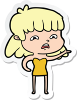 sticker of a cartoon worried woman png