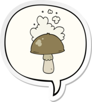 dessin animé champignon avec spore nuage avec discours bulle autocollant png