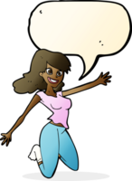 cartoon jumping woman with speech bubble png