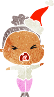 hand drawn retro cartoon of a angry old woman wearing santa hat png