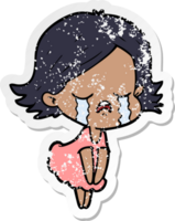 distressed sticker of a cartoon girl crying png