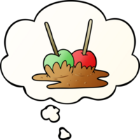 cartoon toffee apples with thought bubble in smooth gradient style png