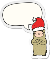 desenho animado Urso vestindo Natal chapéu com discurso bolha adesivo png