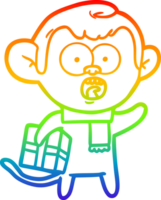 rainbow gradient line drawing of a cartoon shocked monkey png