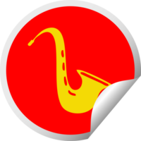 circular peeling sticker cartoon of a musical saxophone png