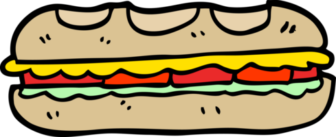 Sándwich sabroso de dibujos animados estilo doodle dibujado a mano png