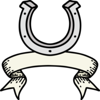 traditional tattoo with banner of a horse shoe png