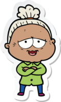 sticker of a cartoon happy old lady png