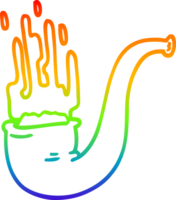 rainbow gradient line drawing of a cartoon smoking pipe png