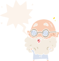 cute cartoon surprised old man with speech bubble in retro style png