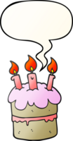 desenho animado aniversário bolo com discurso bolha dentro suave gradiente estilo png