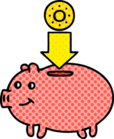 comic book style cartoon of a piggy bank png