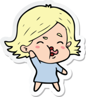 sticker of a cartoon girl pulling face png