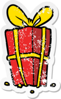 distressed sticker of a cartoon xmas present png