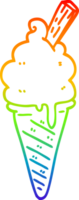 rainbow gradient line drawing of a cartoon ice cream png