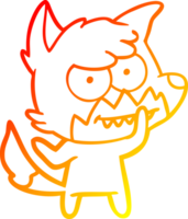 warm gradient line drawing of a cartoon grinning fox png