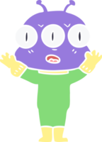 estilo de cor plana desenho animado alienígena de três olhos png