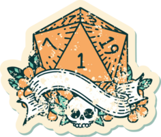 Retro Tattoo Style natural one d20 dice roll png