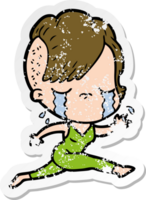 distressed sticker of a cartoon crying girl running png