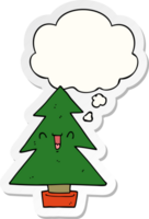 cartoon christmas tree with thought bubble as a printed sticker png