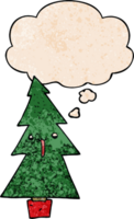 cartoon christmas tree with thought bubble in grunge texture style png