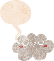 cute cartoon cloud with speech bubble in grunge distressed retro textured style png