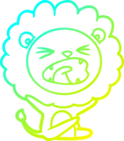 cold gradient line drawing of a cartoon lion throwing tantrum png