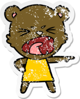 distressed sticker of a angry cartoon bear in dress shouting png