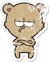 distressed sticker of a bored bear cartoon png