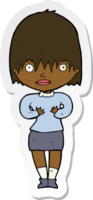 sticker of a cartoon woman making Who Me gesture png