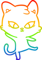rainbow gradient line drawing of a cute cartoon cat png