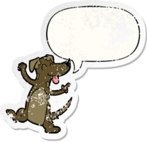 cartoon dancing dog with speech bubble distressed distressed old sticker png