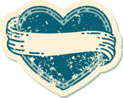 iconic distressed sticker tattoo style image of a heart and banner png