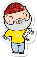 distressed sticker of a cartoon bearded man png