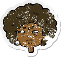 retro distressed sticker of a cartoon bitter old woman png