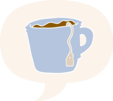 dibujos animados caliente taza de té con habla burbuja en retro estilo png
