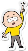 sticker of a cartoon tired bald man with idea png