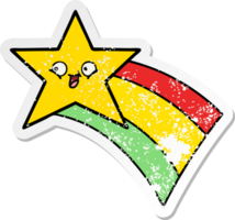 distressed sticker of a cute cartoon shooting rainbow star png